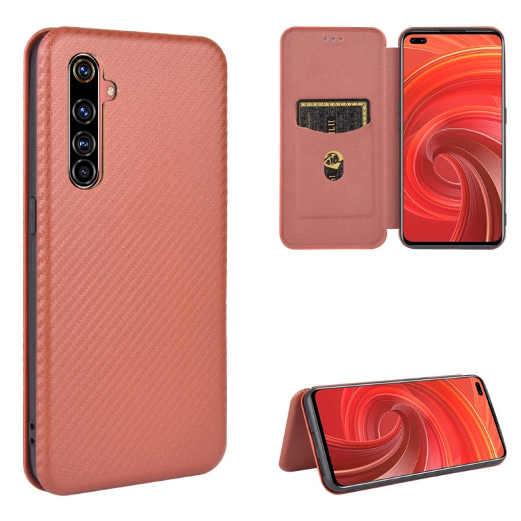 

For OPPO Realme X50 Pro / X50 Pro 5G Carbon Fiber Texture Magnetic Horizontal Flip TPU + PC + PU Leather Case with Card Slot(Brown)