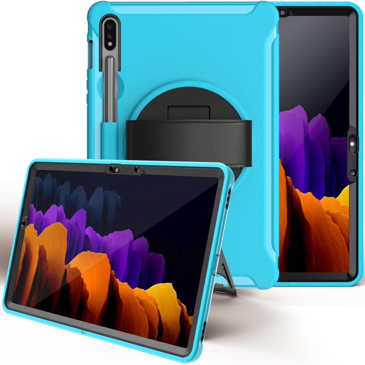

For Samsung Galaxy Tab S7 (2020) T870 360 Degree Rotation PC+TPU Protective Cover with Holder & Hand Strap(Light Blue)