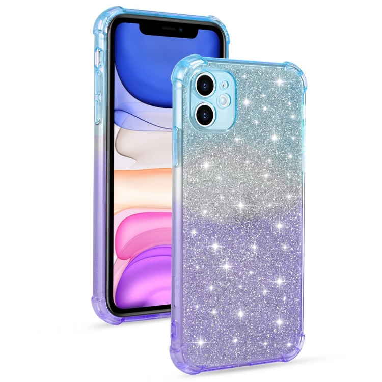 

For iPhone 11 Pro Gradient Glitter Powder Shockproof TPU Protective Case(Blue Purple)
