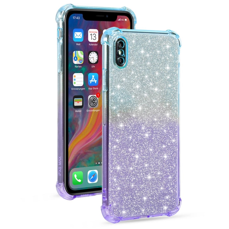 

For iPhone XR Gradient Glitter Powder Shockproof TPU Protective Case(Blue Purple)