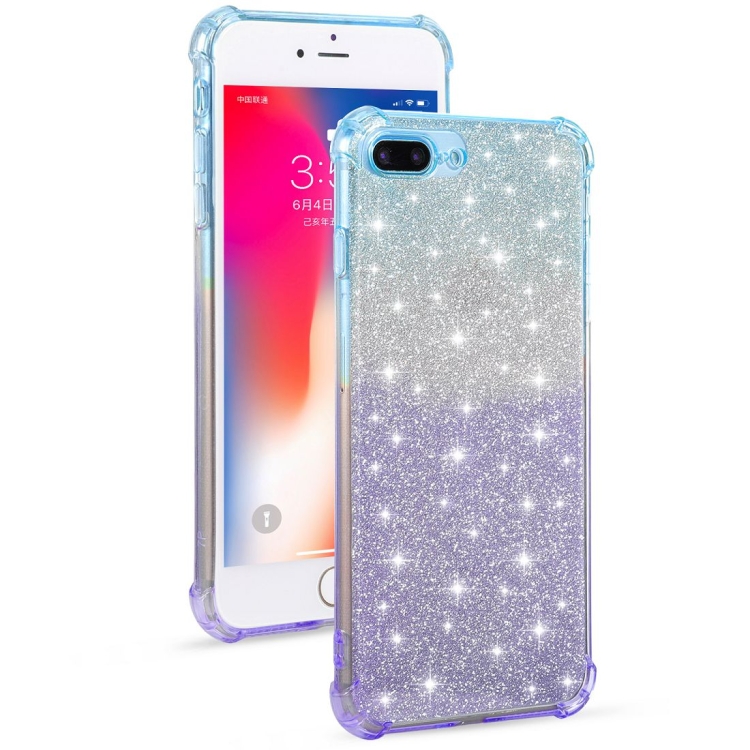 

For iPhone 8 Plus / 7 Plus Gradient Glitter Powder Shockproof TPU Protective Case(Blue Purple)