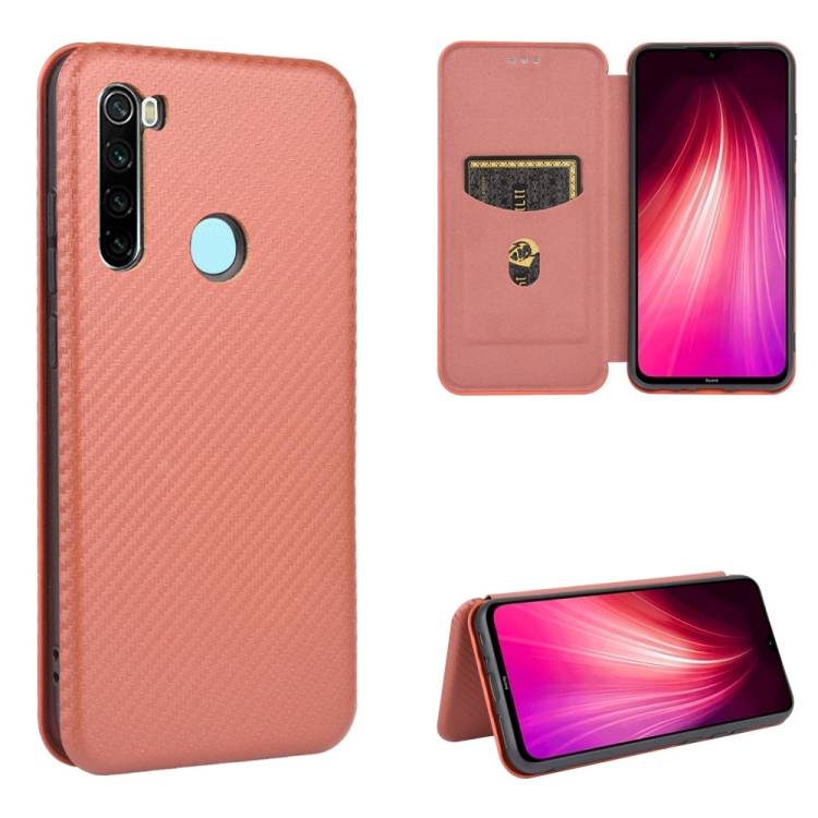 

For Xiaomi Redmi Note 8T Carbon Fiber Texture Magnetic Horizontal Flip TPU + PC + PU Leather Case with Card Slot(Brown)
