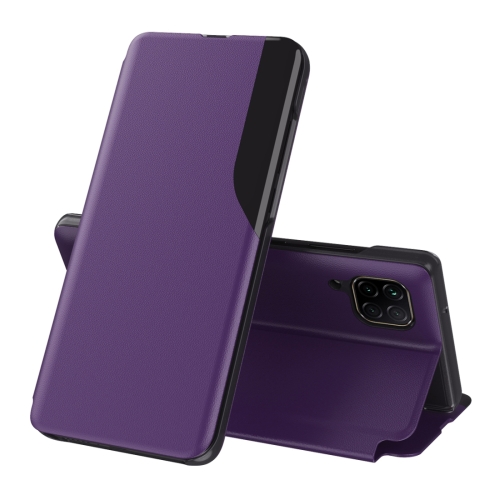 

For Huawei P40 Lite / Nova 6 SE / Nova 7i Side Display Magnetic Shockproof Horizontal Flip Leather Case with Holder(Purple)