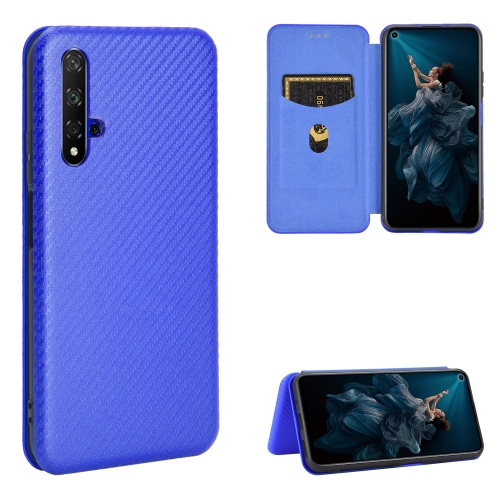 

For Huawei Honor 20 / nova 5T Carbon Fiber Texture Magnetic Horizontal Flip TPU + PC + PU Leather Case with Card Slot(Blue)