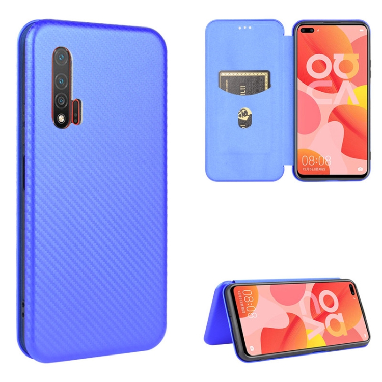 

For Huawei nova 6 4G Carbon Fiber Texture Magnetic Horizontal Flip TPU + PC + PU Leather Case with Card Slot(Blue)