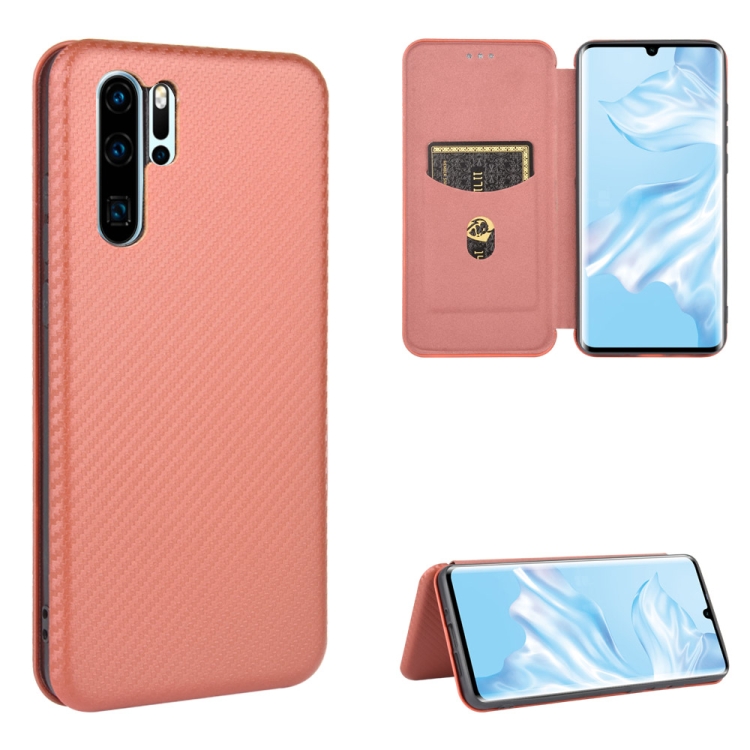 

For Huawei P30 Pro Carbon Fiber Texture Magnetic Horizontal Flip TPU + PC + PU Leather Case with Card Slot(Brown)