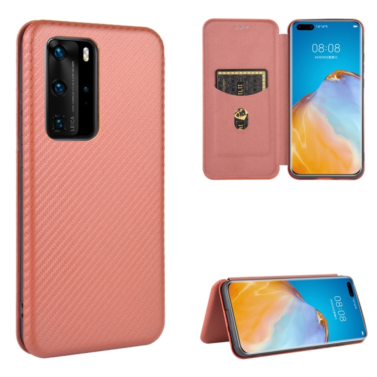 

For Huawei P40 Pro Carbon Fiber Texture Magnetic Horizontal Flip TPU + PC + PU Leather Case with Card Slot(Brown)