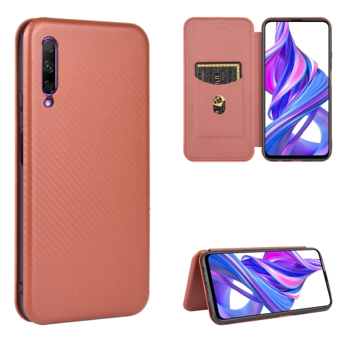 

For Huawei Honor 9X Pro Carbon Fiber Texture Magnetic Horizontal Flip TPU + PC + PU Leather Case with Card Slot(Brown)