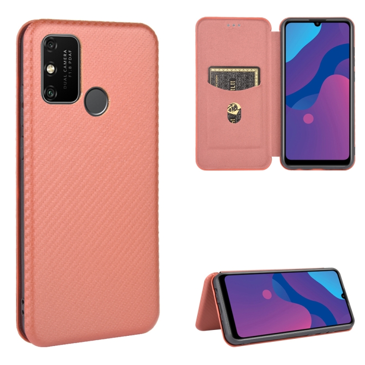 

For Huawei Honor Play 9A Carbon Fiber Texture Magnetic Horizontal Flip TPU + PC + PU Leather Case with Card Slot(Brown)