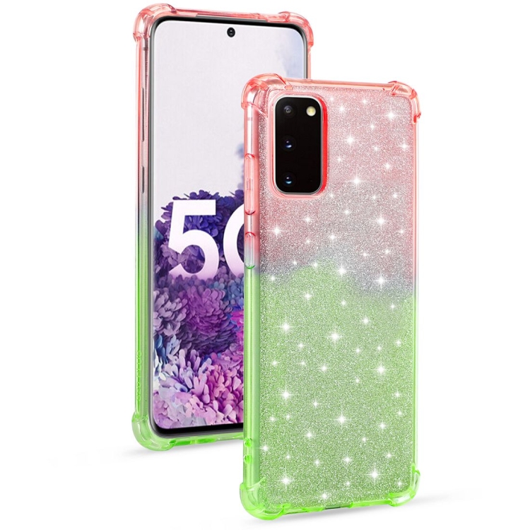 

For Samsung Galaxy S20 5G Gradient Glitter Powder Shockproof TPU Protective Case(Orange Green)