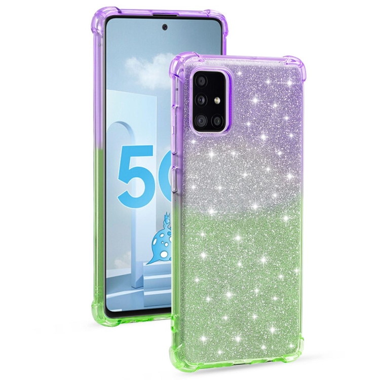 

For Samsung Galaxy A71 5G Gradient Glitter Powder Shockproof TPU Protective Case(Purple Green)