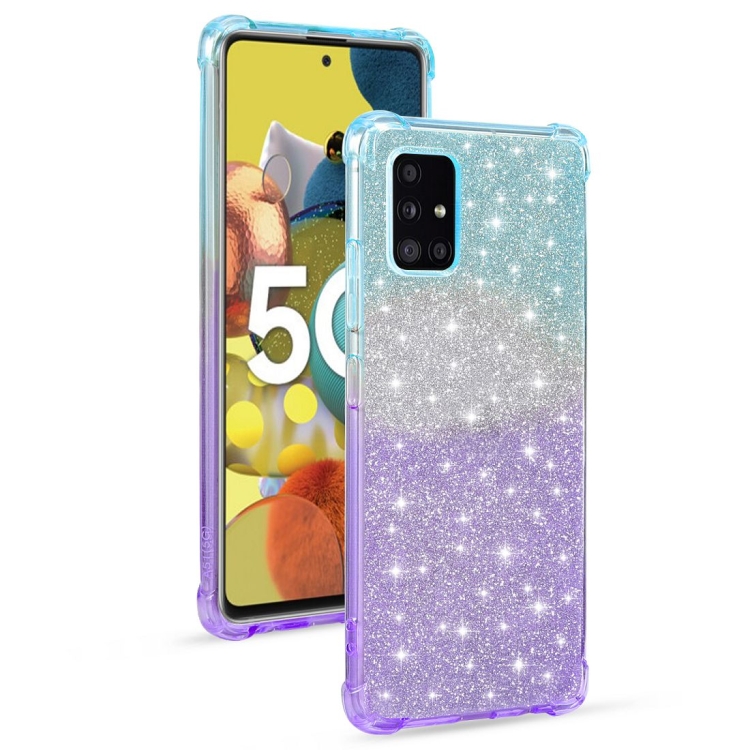 

For Samsung Galaxy A51 5G Gradient Glitter Powder Shockproof TPU Protective Case(Blue Purple)