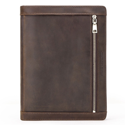 

CONTACTS FAMILY Crazy Horse Texture Leather Case Multifunction Zipper Portable Bag for iPad 10.2 / Air 2019 / Pro 10.5(Light Coffee)