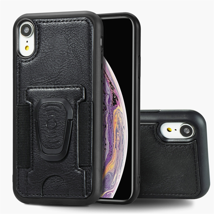 

For iPhone XS Max Magnetic Shockproof PU + TPU Case with Card Slot & Ring Holder(Black)