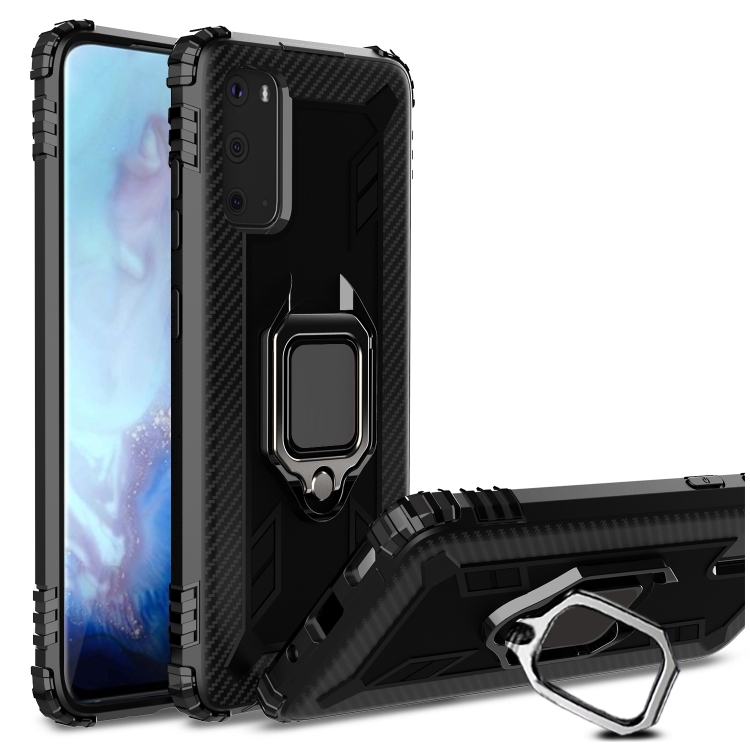 

For Vivo iQOO 3 5G Carbon Fiber Protective Case with 360 Degree Rotating Ring Holder(Black)