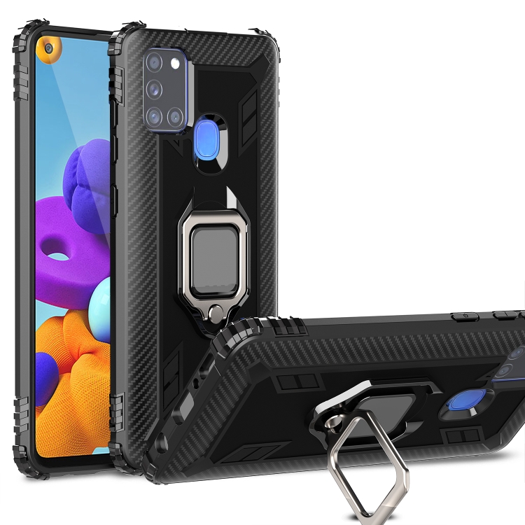 

For Vivo Z6 Carbon Fiber Protective Case with 360 Degree Rotating Ring Holder(Black)