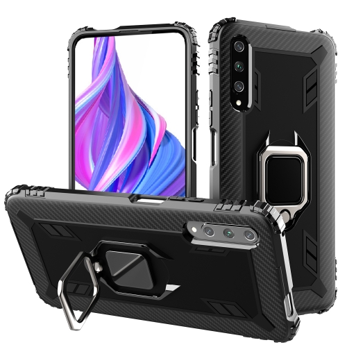 

For Huawei Enjoy 10E Carbon Fiber Protective Case with 360 Degree Rotating Ring Holder(Black)