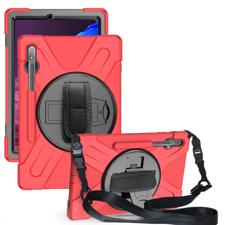 

For Samsung Galaxy Tab S7 Plus Shockproof Colorful Silicone + PC Protective Case with Holder & Shoulder Strap & Hand Strap(Red)