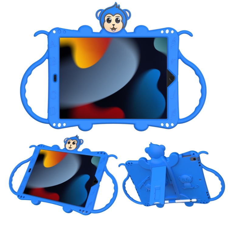 

For iPad 10.2 Cartoon Monkey Kids Tablet Shockproof EVA Protective Case with Holder & Shoulder Strap & Handle(Blue)