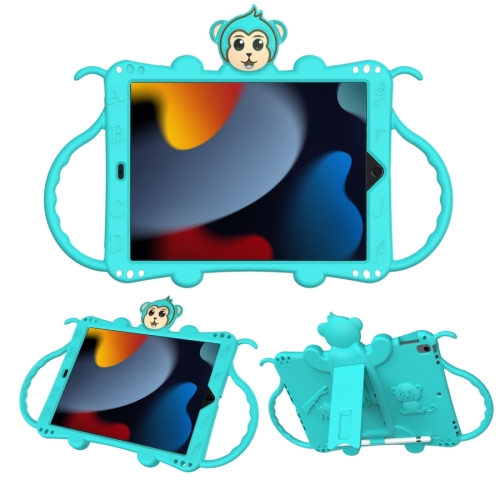 

For iPad 10.2 Cartoon Monkey Kids Tablet Shockproof EVA Protective Case with Holder & Shoulder Strap & Handle(Turquoise)