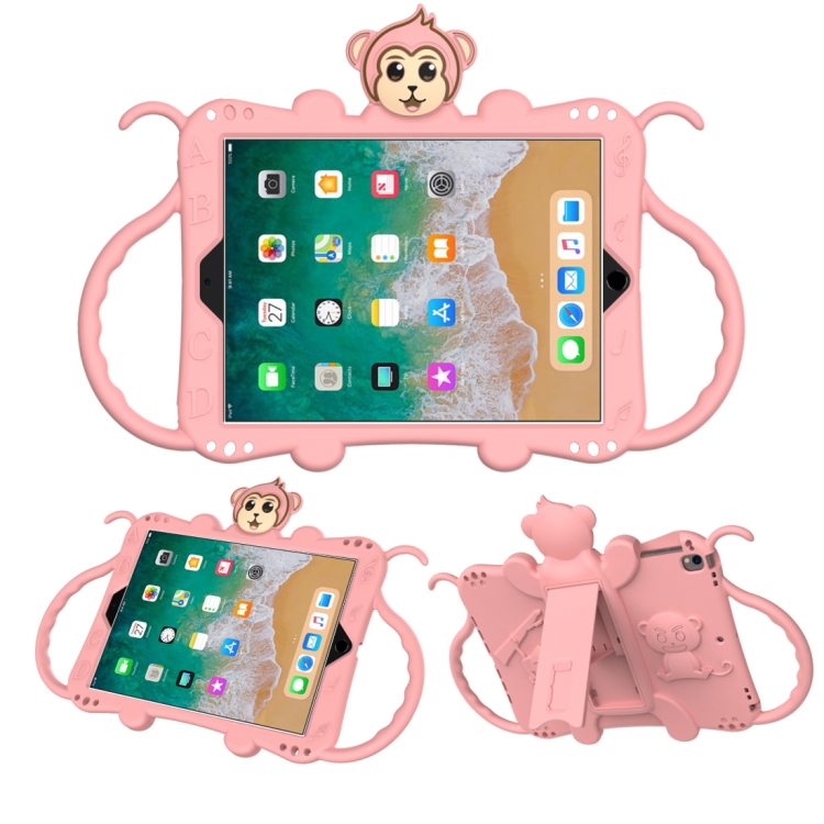 

For iPad 9.7 (2017) Cartoon Monkey Kids Tablet Shockproof EVA Protective Case with Holder & Shoulder Strap & Handle(Rose Gold)