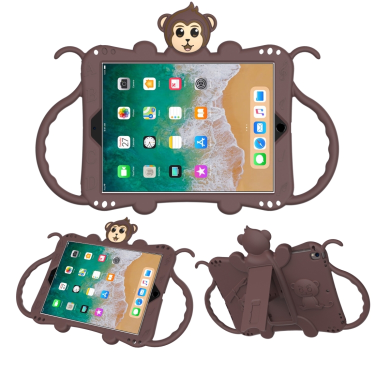 

For iPad 9.7 (2017) Cartoon Monkey Kids Tablet Shockproof EVA Protective Case with Holder & Shoulder Strap & Handle(Brown)