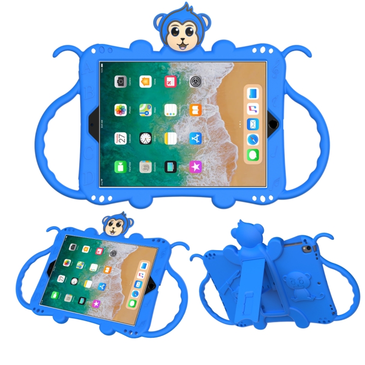 

For iPad 9.7 (2018) Cartoon Monkey Kids Tablet Shockproof EVA Protective Case with Holder & Shoulder Strap & Handle(Blue)