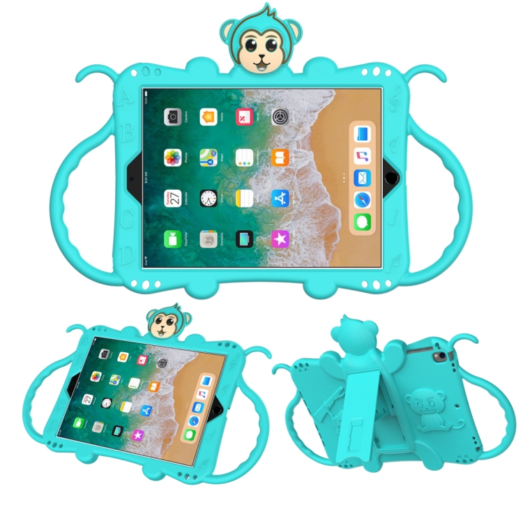 

For iPad 9.7 (2018) Cartoon Monkey Kids Tablet Shockproof EVA Protective Case with Holder & Shoulder Strap & Handle(Turquoise)