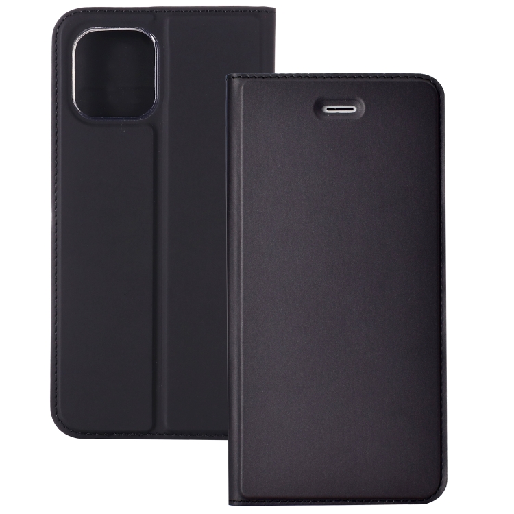 

For iPhone 12 / 12 Pro Ultra-thin Plain Magnetic TPU + PU Leather Case with Holder & Card Slot(Black)