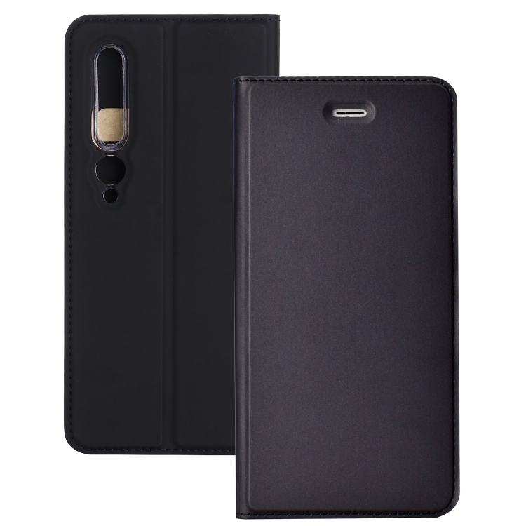 

For Xiaomi Mi 10 5G Ultra-thin Plain Magnetic TPU + PU Leather Case with Holder & Card Slot(Black)