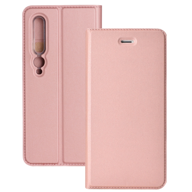

For Xiaomi Mi 10 5G Ultra-thin Plain Magnetic TPU + PU Leather Case with Holder & Card Slot(Rose Gold)
