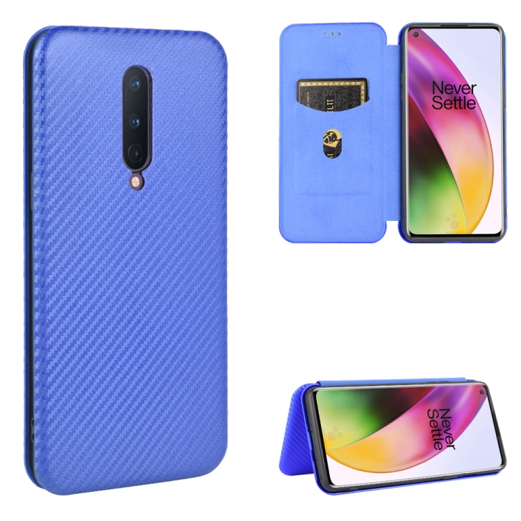 

For OnePlus 8 Carbon Fiber Texture Magnetic Horizontal Flip TPU + PC + PU Leather Case with Card Slot(Blue)