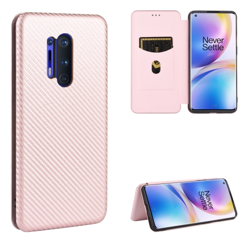 

For OnePlus 8 Pro Carbon Fiber Texture Magnetic Horizontal Flip TPU + PC + PU Leather Case with Card Slot(Pink)