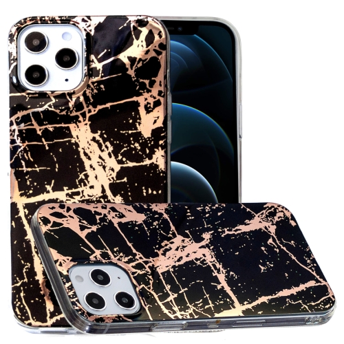 

For iPhone 12 Pro Max Plating Marble Pattern Soft TPU Protective Case(Black Gold)