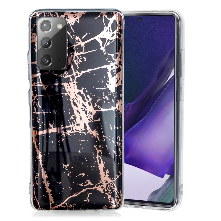 

For Samsung Galaxy Note20 Plating Marble Pattern Soft TPU Protective Case(Black Gold)