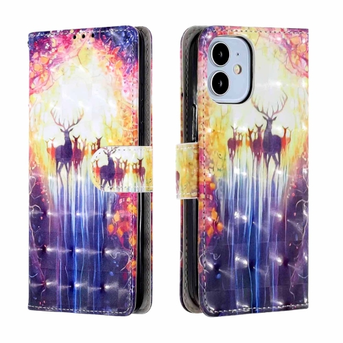 

For iPhone 12 mini 3D Painting Horizontal Flip Leather Case with Holder & Card Slot & Wallet & Hand Strap(Deers)