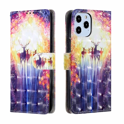 

For iPhone 12 / 12 Pro 3D Painting Horizontal Flip Leather Case with Holder & Card Slot & Wallet & Hand Strap(Deers)