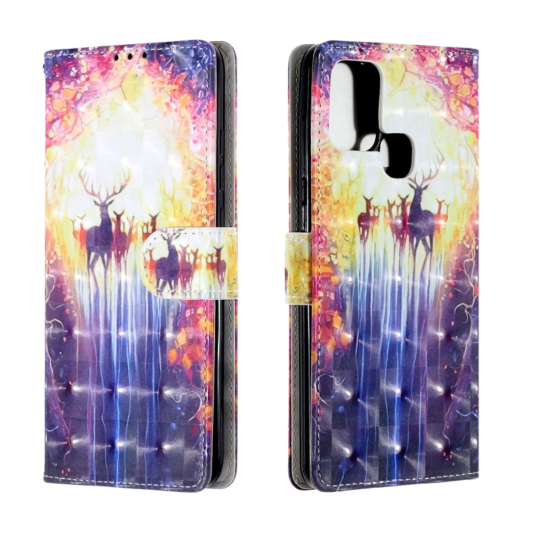 

For Samsung Galaxy A21s 3D Painting Horizontal Flip Leather Case with Holder & Card Slot & Wallet & Hand Strap(Deers)