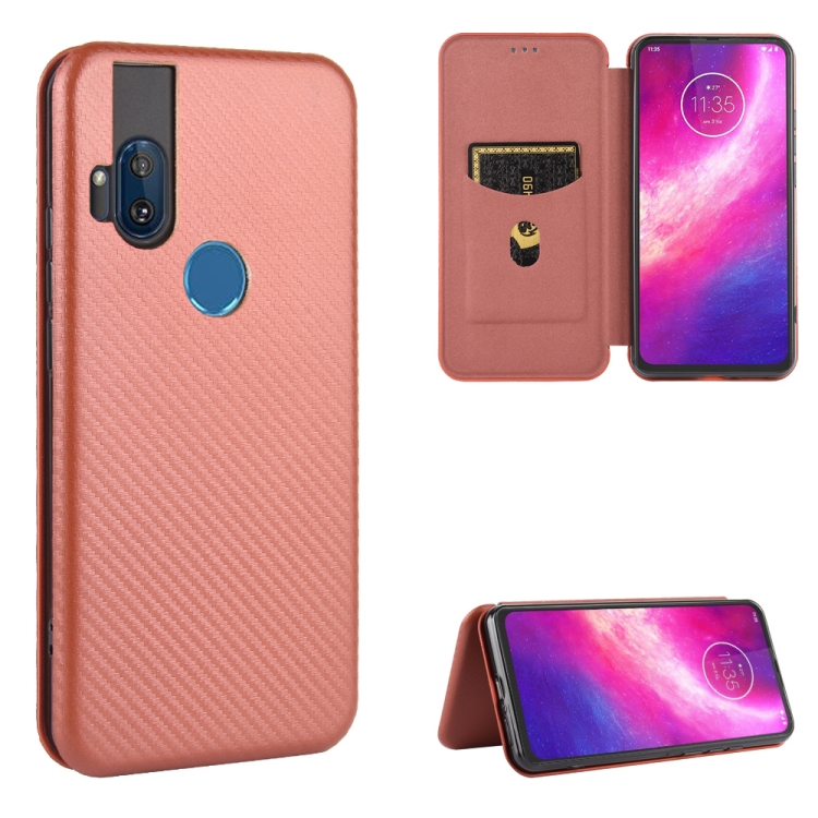 

For Motorola Moto One Hyper Carbon Fiber Texture Magnetic Horizontal Flip TPU + PC + PU Leather Case with Rope & Card Slot(Brown)