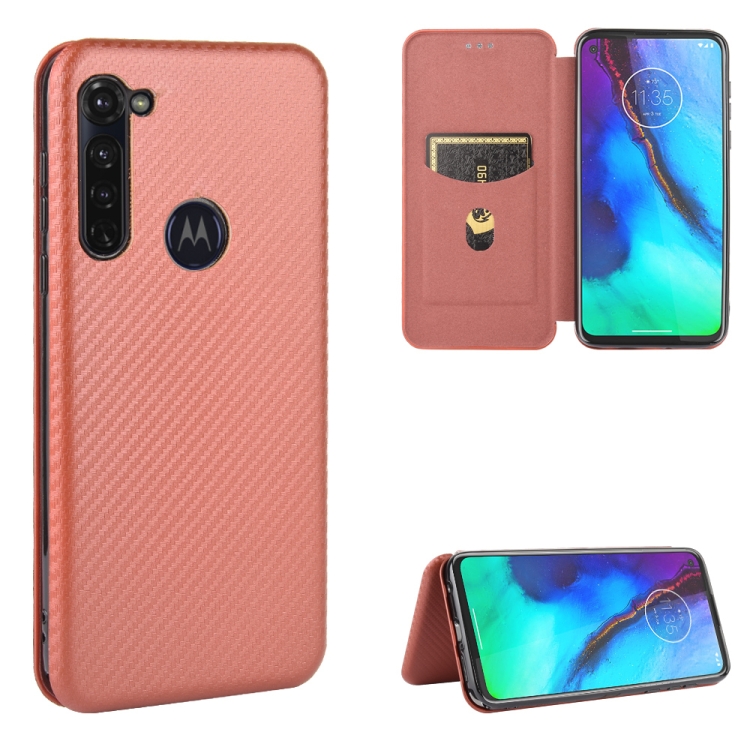 

For Motorola Moto G Pro Carbon Fiber Texture Magnetic Horizontal Flip TPU + PC + PU Leather Case with Rope & Card Slot(Brown)