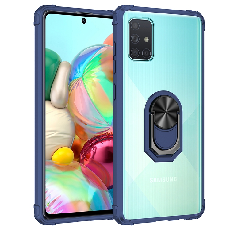 

For Samsung Galaxy A51 Shockproof Transparent TPU + Acrylic Protective Case with Ring Holder(Blue)