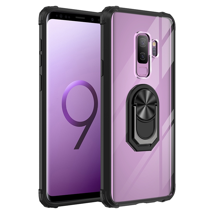 

For Samsung Galaxy S9+ Shockproof Transparent TPU + Acrylic Protective Case with Ring Holder(Black)