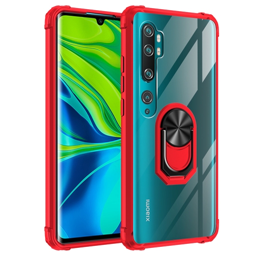 

For Xiaomi Mi CC9 Pro Shockproof Transparent TPU + Acrylic Protective Case with Ring Holder(Red)