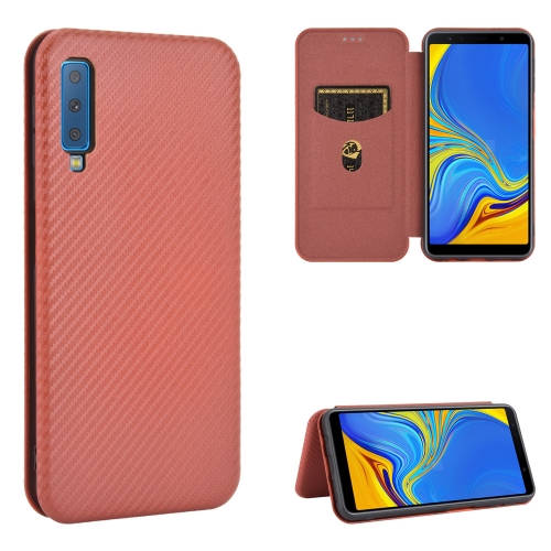 

For Samsung Galaxy A7(2018) / A750 Carbon Fiber Texture Magnetic Horizontal Flip TPU + PC + PU Leather Case with Rope & Card Slot(Brown)