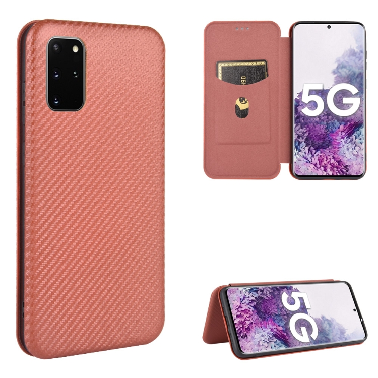 

For Samsung Galaxy S20 Plus Carbon Fiber Texture Magnetic Horizontal Flip TPU + PC + PU Leather Case with Rope & Card Slot(Brown)
