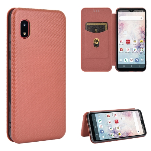 

For Samsung Galaxy A20 (SC-02M) SCV46 Carbon Fiber Texture Magnetic Horizontal Flip TPU + PC + PU Leather Case with Rope & Card Slot(Brown)