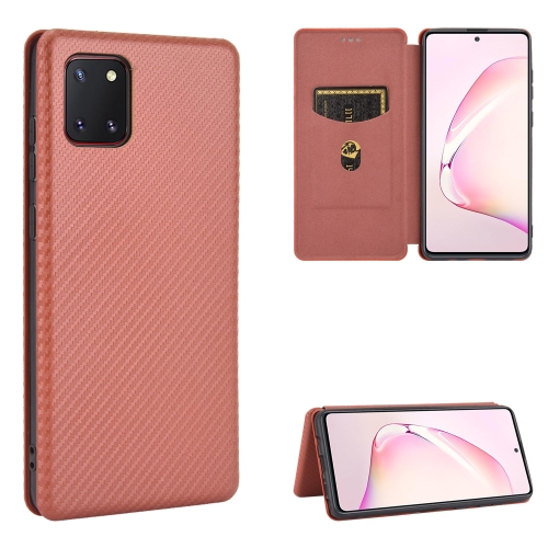 

For Samsung Galaxy A81 / M60s / Note 10 Lite Carbon Fiber Texture Magnetic Horizontal Flip TPU + PC + PU Leather Case with Rope & Card Slot(Brown)