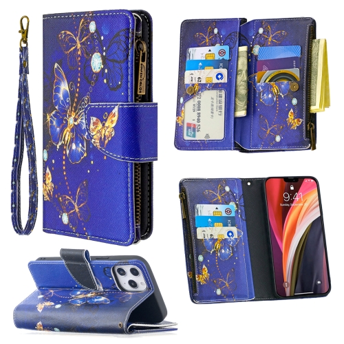 

For iPhone 12 Pro Max Colored Drawing Pattern Zipper Horizontal Flip Leather Case with Holder & Card Slots & Wallet(Purple Butterfly)