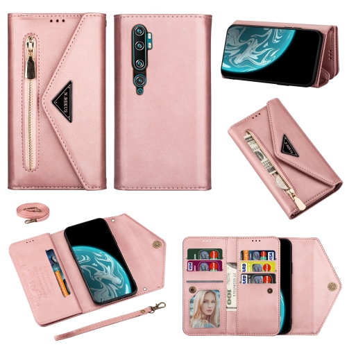 

For Xiaomi Mi CC9 Pro Skin Feel Zipper Horizontal Flip Leather Case with Holder & Card Slots & Photo Frame & Lanyard & Long Rope(Rose Gold)