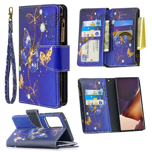 

For Samsung Galaxy Note20 Ultra 5G Colored Drawing Pattern Zipper Horizontal Flip Leather Case with Holder & Card Slots & Wallet(Purple Butterfly)